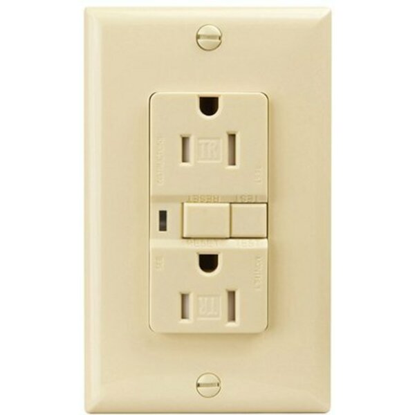 Cooper Wiring Eaton Wiring Devices GFCI Duplex Receptacle, 2 -Pole, 15 A, 125 V, Back, Side Wiring, NEMA: 5-15R TRSGF15V-BOX